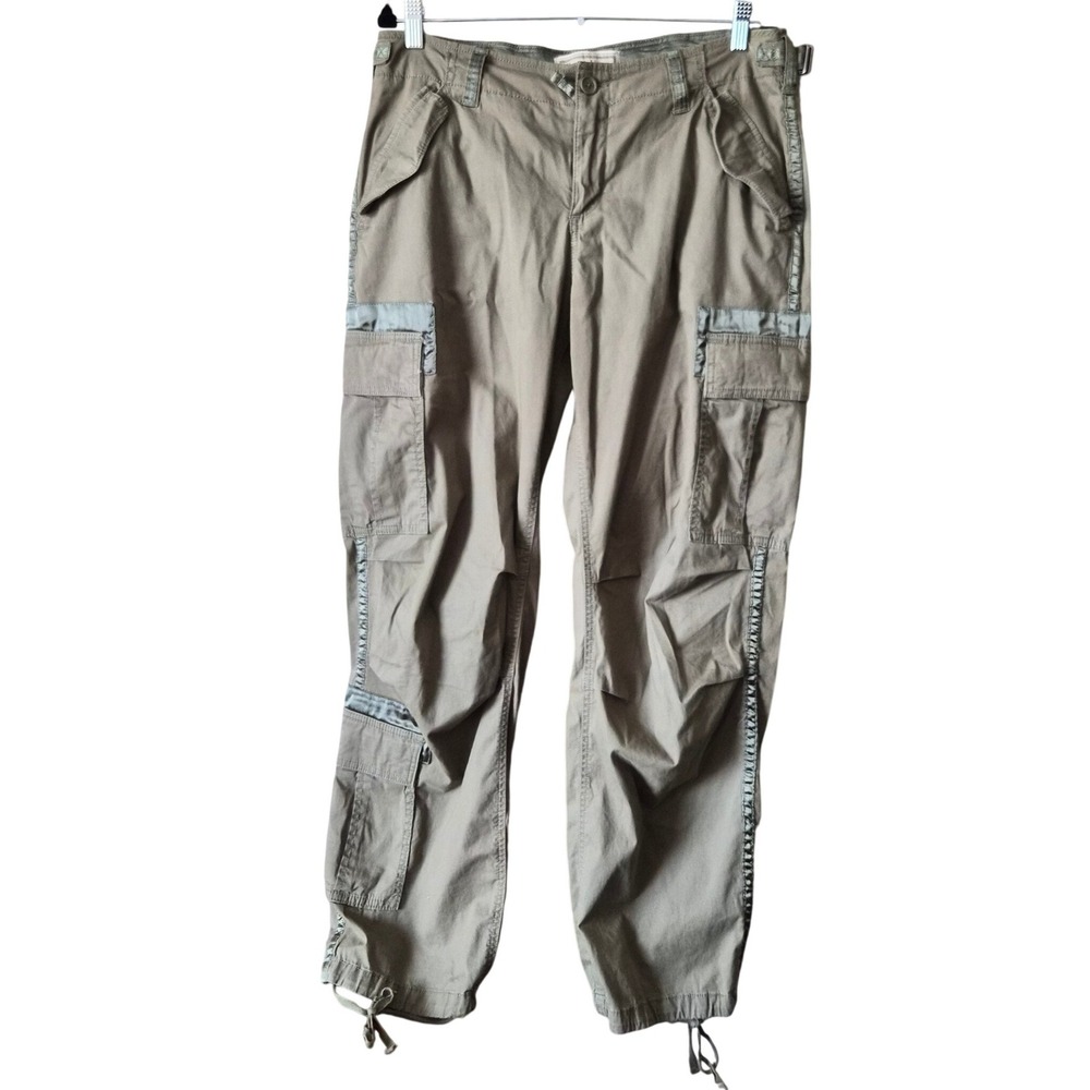 Abercrombie & Fitch Women 12R Cargo Pants Olive Green Satin Trim Y2K Utility